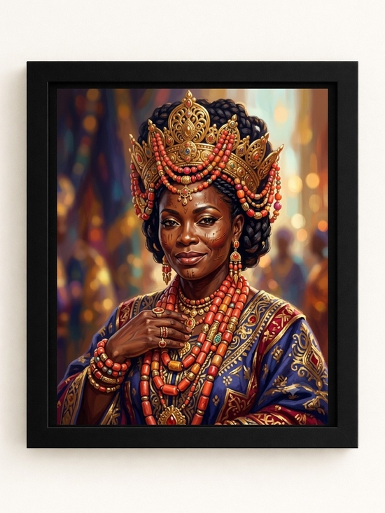 Hand Crafted Other - Regal African Queen Portrait - A.I. Art Print 8x10 Frame